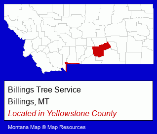Montana counties map, showing the general location of Billings Tree Service