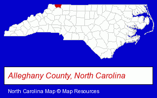North Carolina map, showing the general location of Alleghany Memorial Hospital