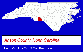 North Carolina map, showing the general location of Anson Machine Works Inc