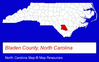 North Carolina map, showing the general location of Singletary Lake State Park