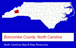 North Carolina map, showing the general location of Electronic Office of Asheville