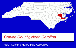North Carolina map, showing the general location of Odham's Flower Shop