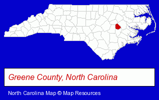 North Carolina map, showing the general location of Greene County Schools