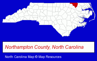 North Carolina map, showing the general location of Northampton County Schools