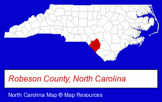 North Carolina map, showing the general location of Lumber River State Park