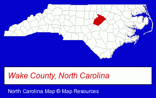 North Carolina map, showing the general location of Wake County Public School System
