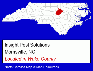 North Carolina counties map, showing the general location of Insight Pest Solutions