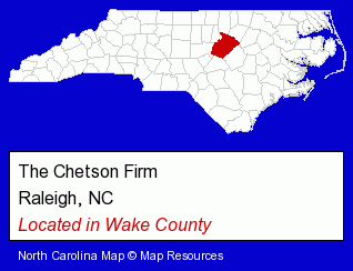 North Carolina counties map, showing the general location of The Chetson Firm