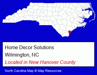 North Carolina counties map, showing the general location of Home Decor Solutions