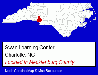 North Carolina counties map, showing the general location of Swan Learning Center