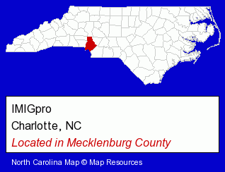 North Carolina counties map, showing the general location of IMIGpro