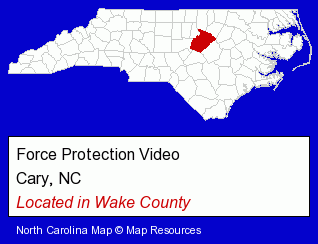 North Carolina counties map, showing the general location of Force Protection Video