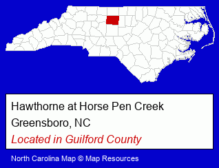 North Carolina counties map, showing the general location of Hawthorne at Horse Pen Creek