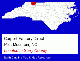 North Carolina counties map, showing the general location of Carport Factory Direct