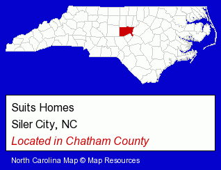 North Carolina counties map, showing the general location of Suits Homes