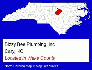 North Carolina counties map, showing the general location of Bizzy Bee Plumbing, Inc
