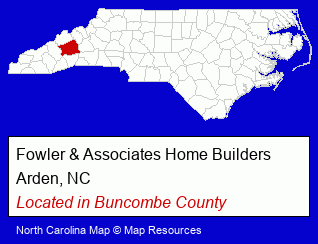 North Carolina counties map, showing the general location of Fowler & Associates Home Builders