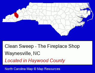 North Carolina counties map, showing the general location of Clean Sweep - The Fireplace Shop