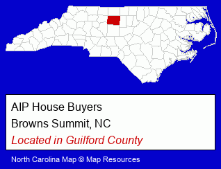 North Carolina counties map, showing the general location of AIP House Buyers