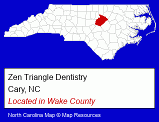 North Carolina counties map, showing the general location of Zen Triangle Dentistry