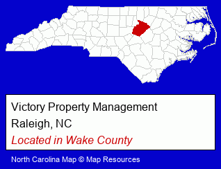 North Carolina counties map, showing the general location of Victory Property Management