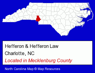 North Carolina counties map, showing the general location of Hefferon & Hefferon Law