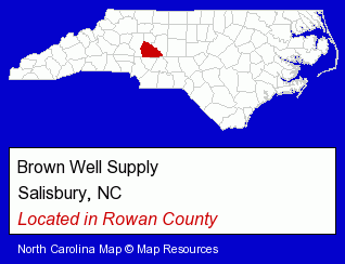 North Carolina counties map, showing the general location of Brown Well Supply