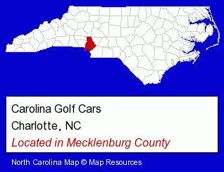 North Carolina counties map, showing the general location of Carolina Golf Cars