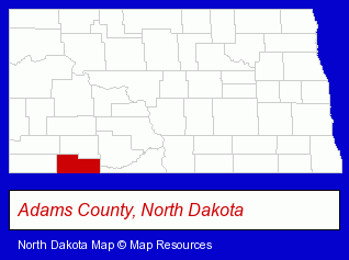 North Dakota map, showing the general location of Hettinger School District