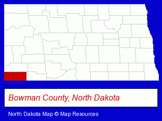 North Dakota map, showing the general location of Bowman County High School