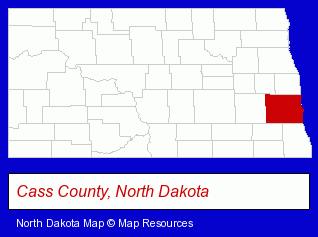 North Dakota map, showing the general location of Harwood State Bank