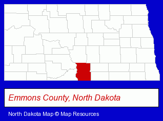 North Dakota map, showing the general location of Linton High School