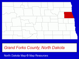 North Dakota map, showing the general location of Canad Inns Grand Forks