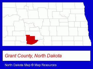 North Dakota map, showing the general location of Grant County State Bank