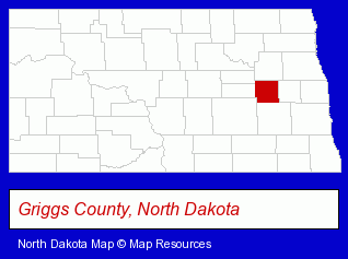 North Dakota map, showing the general location of Griggs County Public Library