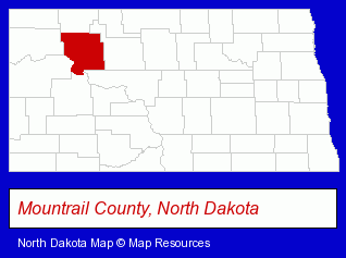 North Dakota map, showing the general location of Mountrail County Promotor