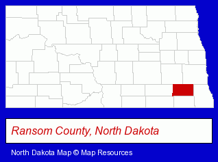 North Dakota map, showing the general location of Fort Ransom State Park