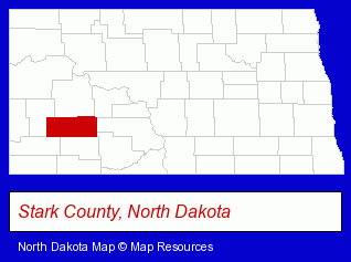 North Dakota map, showing the general location of Dickinson Convention & Visitor