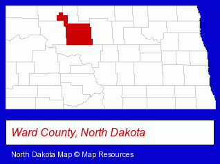 North Dakota map, showing the general location of South Prairie Elementary School