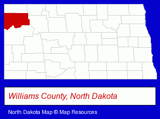 North Dakota map, showing the general location of Upper Missouri District Health Unit