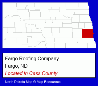North Dakota counties map, showing the general location of Fargo Roofing Company