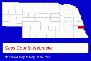 Nebraska map, showing the general location of Woodland Hills Golf Course
