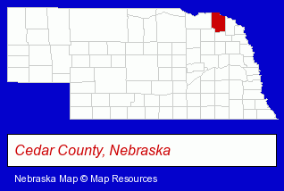 Nebraska map, showing the general location of Cedar County Register of Deeds