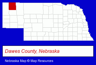 Nebraska map, showing the general location of Chadron Public Library