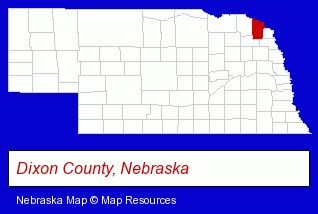 Nebraska map, showing the general location of Dixon County Noxious Weed