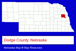 Nebraska map, showing the general location of Archbishop Bergan Catholic SCH