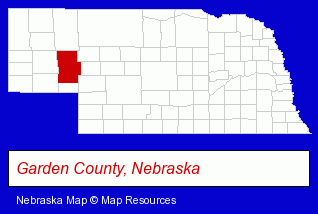 Nebraska map, showing the general location of Garden County High School