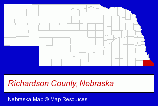 Nebraska map, showing the general location of Falls City Economic Development