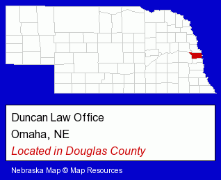 Nebraska counties map, showing the general location of Duncan Law Office