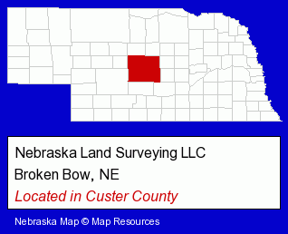 Nebraska counties map, showing the general location of Nebraska Land Surveying LLC